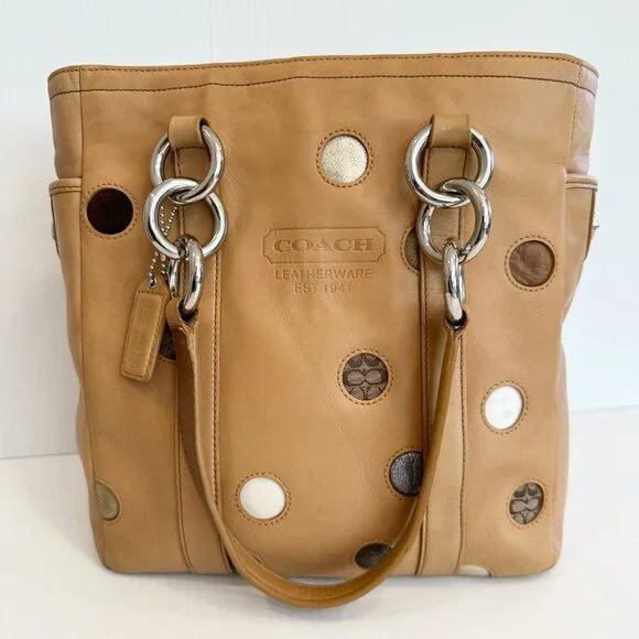 COACH Lunch Gallery Tote Limited Edition Caramel Leather with Polka Dots